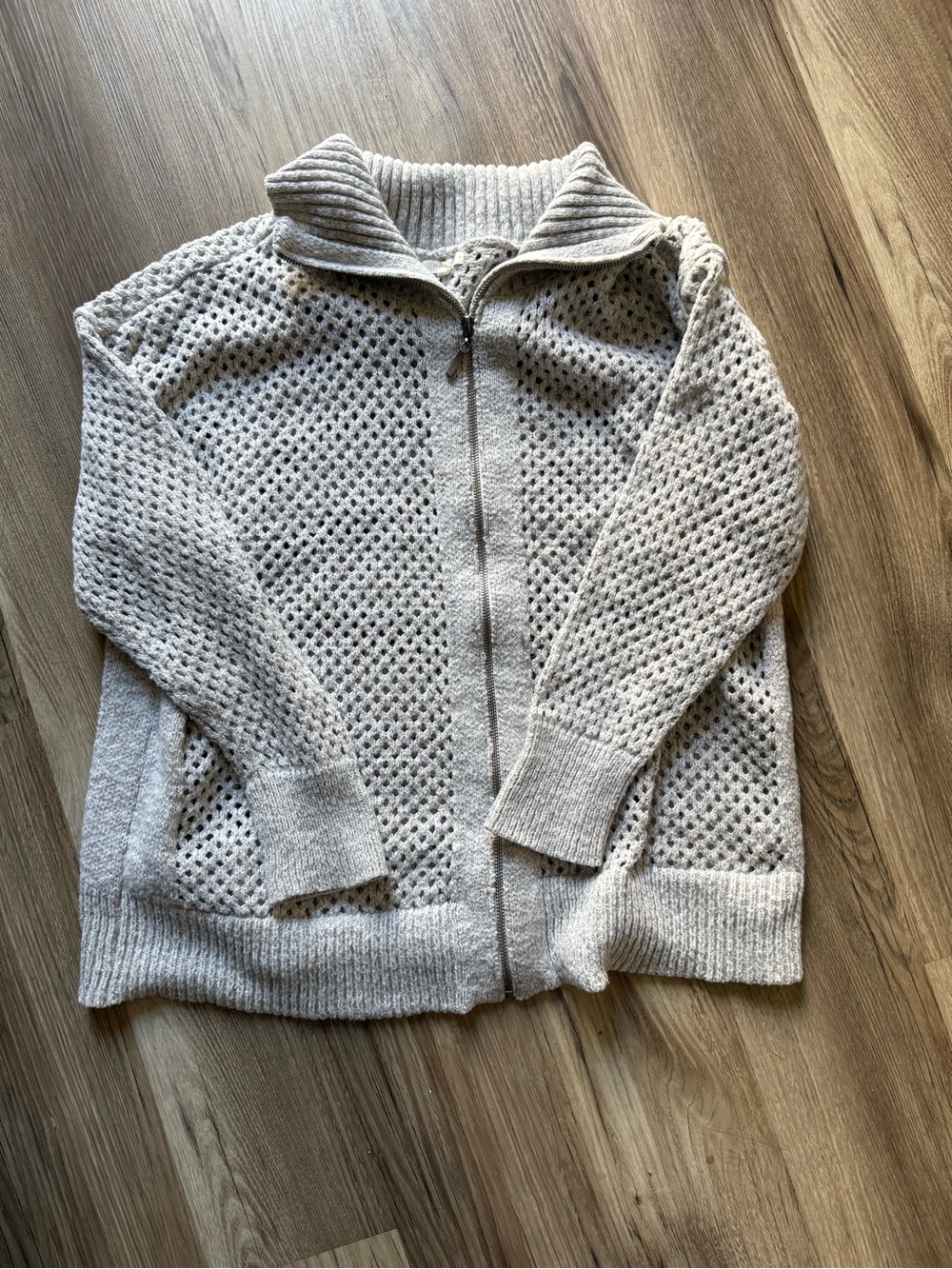 Maurices Cream Zip-Front Open-Knit Cardigan